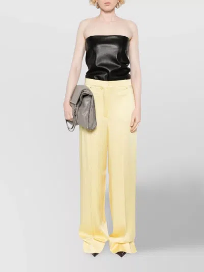 Sportmax Single-pleated Stella Flax Blend Palazzo Pants In Yellow