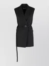 Sportmax Long Double-breasted Black Jacket With Belt In Black