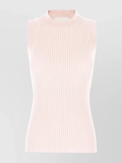 Sportmax Sleeveless Cotton Top High Neckline In Pink