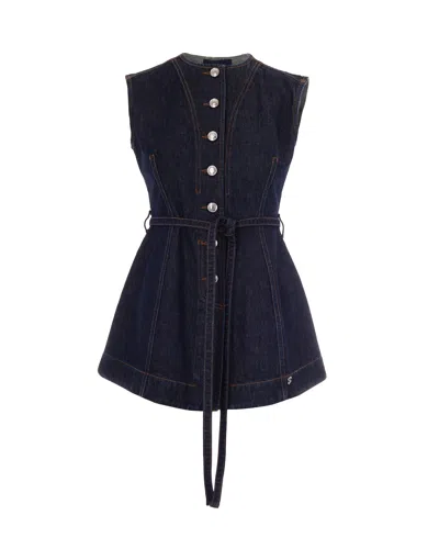Sportmax Sleeveless Denim Mini Dress With Belt In Blue