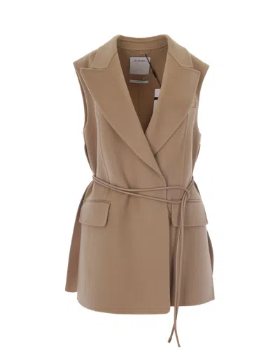 Sportmax Sleeveless Double-breasted Blazer With Tubular Belt In Neutral