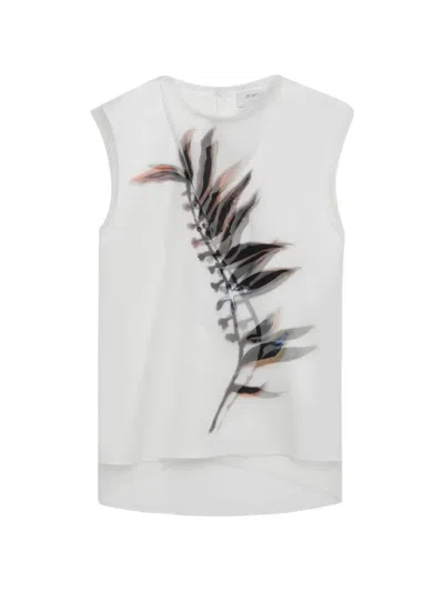 Sportmax Foliage Print Satin And Tulle Top In Multi