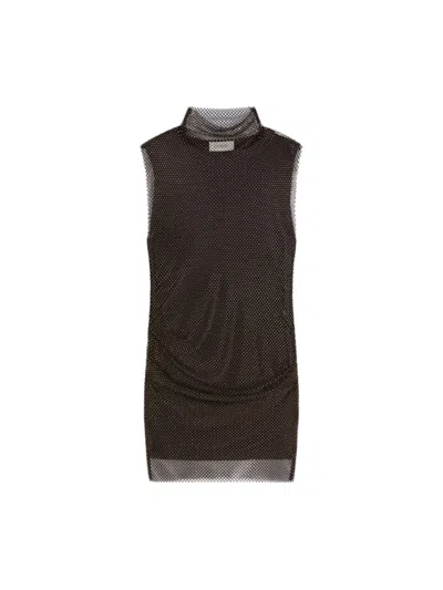 Sportmax Sleeveless Dress With Rhinestones Black In Brown