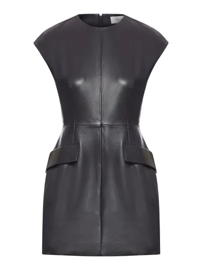Sportmax Flap-pocket Leather Mini Dress In Black