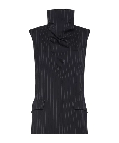 Sportmax Sleeveless Pinstripe Wool Jacket In Black