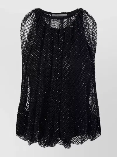 Sportmax Embellished Mesh And Jersey Top In Black