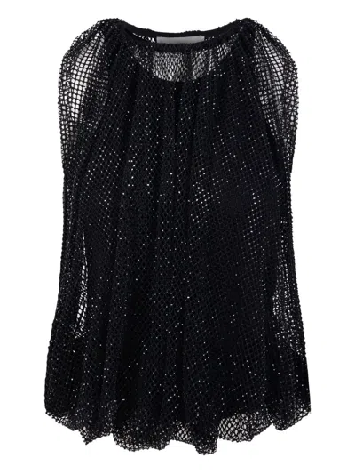 Sportmax Embellished Mesh And Jersey Top In Black