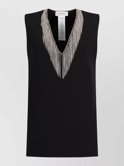 Sportmax Sleeveless Top V Neck Rhinestone Beading In Black