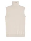 Sportmax Sleeveless Turtleneck In Fine Pure Wool With Ribbed Details In Neutral