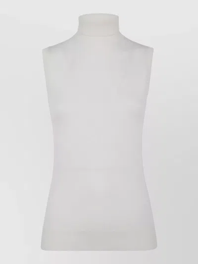 Sportmax Sleeveless Turtleneck Knit Top Ribbed Hem In White