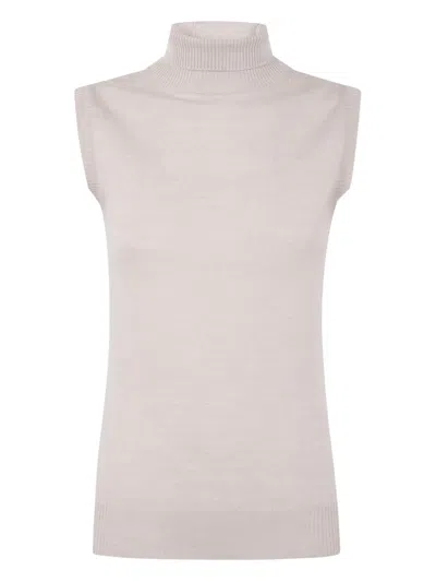 Sportmax Turtle Neck Sleeves Less Woven 'vertigo' Top In White