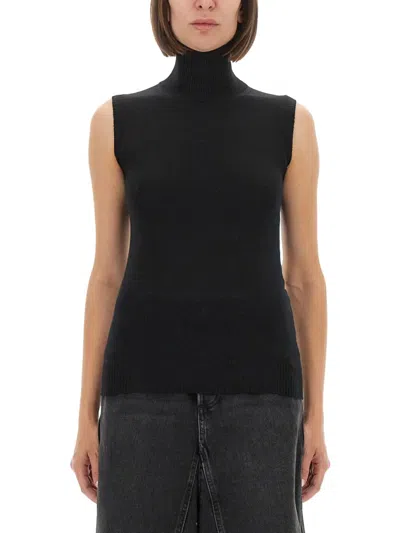 Sportmax Vertigo High-neck Virgin Wool Tank Top In Black