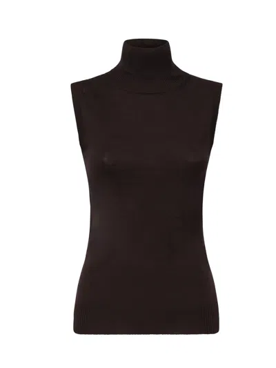 Sportmax Sleeveless Wool Turtleneck In Brown