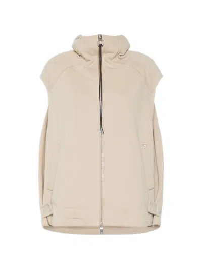 Sportmax Cotton-blend Fleece High-neck Sweatshirt With S-shaped Left-pocket Embroidery In Neutral