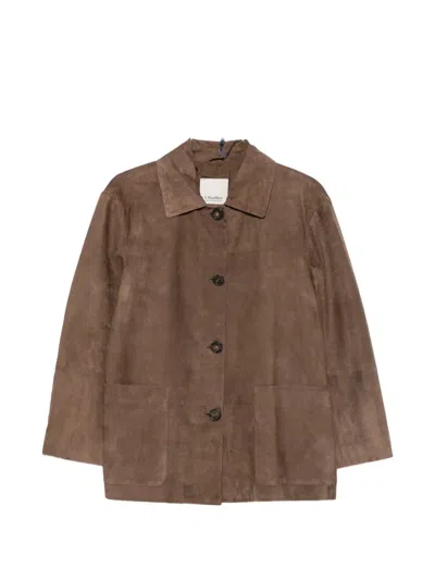 Sportmax Smmastrale Button-fastening Leather Jacket In Brown
