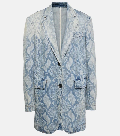 Sportmax Snake-effect Denim Blazer In Neutrals