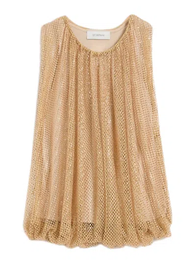 Sportmax Soft Cut Mesh Tank Top With Bubble Hem - Size S In Beige