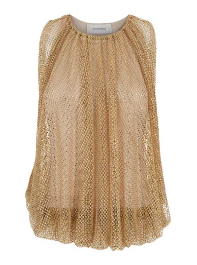 Sportmax Soft Cut Mesh Tank Top With Bubble Hem - Size S In Brown