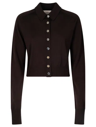Sportmax Wool Cropped Cardigan Collared Neck In Brown