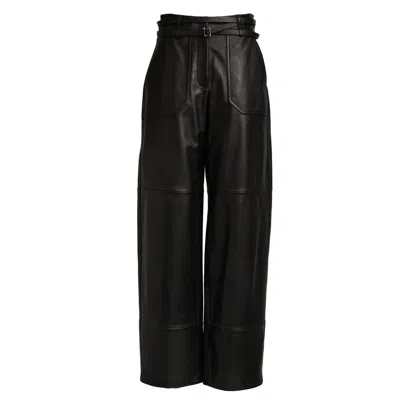 Sportmax Soft Nappa Leather Pants With Tapered Ankle And Double-wrap Belt In Black