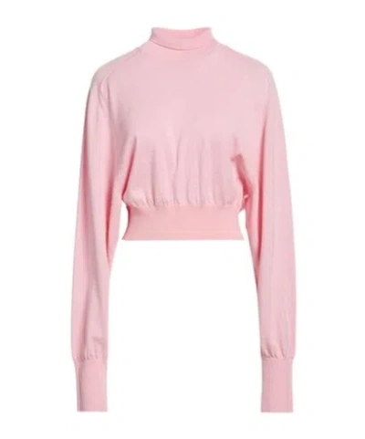 Sportmax Solid Color Wool High-neck Knit Sweater In Pink