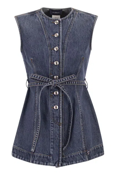 Sportmax Spddominio - Denim Sleeveless Top In Blue