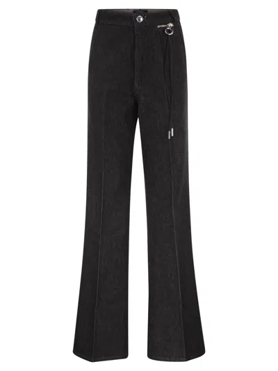 Sportmax Spdmanico Flared Cotton Denim Jeans With Signature Metal Details In Black