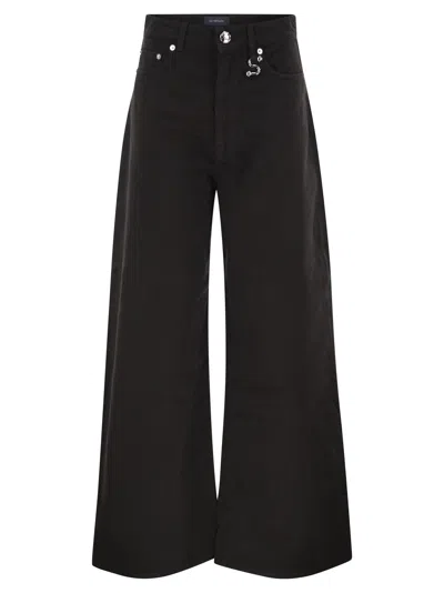 Sportmax Spdsiamese Wide Leg Cotton Denim Jeans With Signature Metal Detail In Black