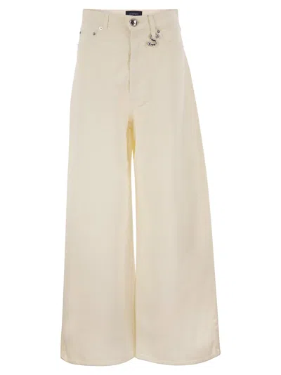 Sportmax Spdsiamese Wide Leg Cotton Denim Jeans With Signature Metal Detail In White