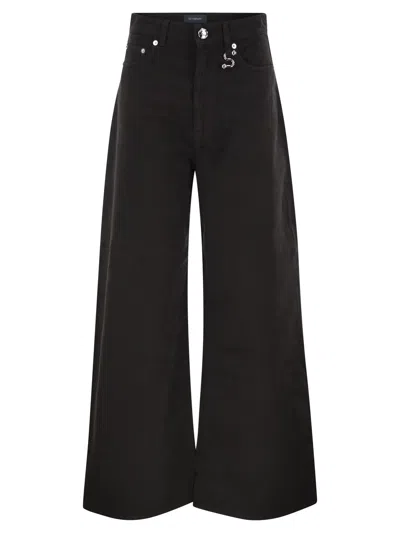 Sportmax Spdsiamese - Wide-leg Cotton Denim Jeans With Signature Metal Detail In Black