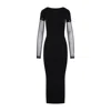 Sportmax Sleeve Button Detail Off-shoulder Ribbed Sheer Dress In Black
