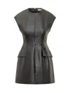 Sportmax Black Leather Short Dress With Pockets In Black