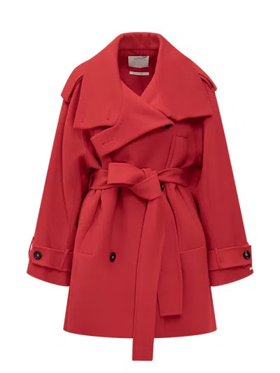Sportmax Red Double-breasted Short Coat With Belt