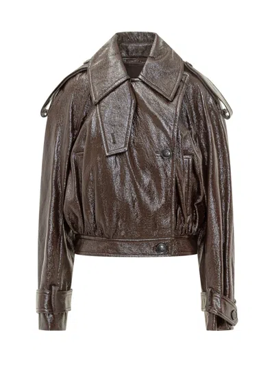 Sportmax Shiny Brown Faux Leather Short Jacket