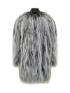 Sportmax Medium-long Faux Fur Coat With Leather-effect Collar In Black