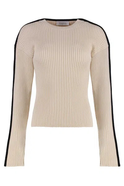 Sportmax Sporty Ribbed Knit Top With Crew Neck In Neutral