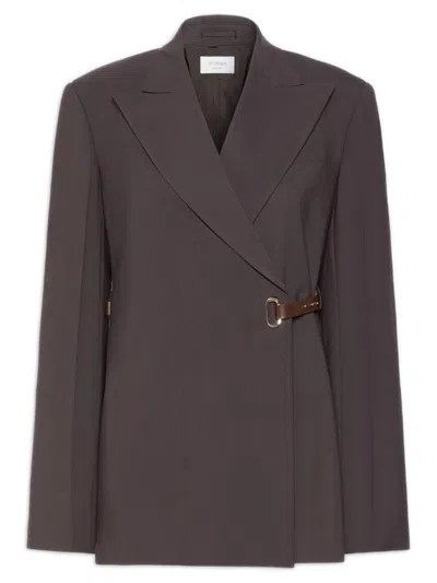 Sportmax Sporty Stretch Viscose Utility Jacket With Belt Eyelet, Padded Shoulders & Cuff Slits In Marrone
