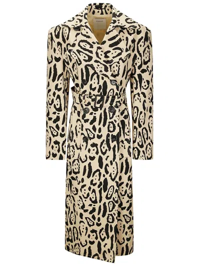 Sportmax Spotted Cotton Trench Coat With Wide Collar In Multi