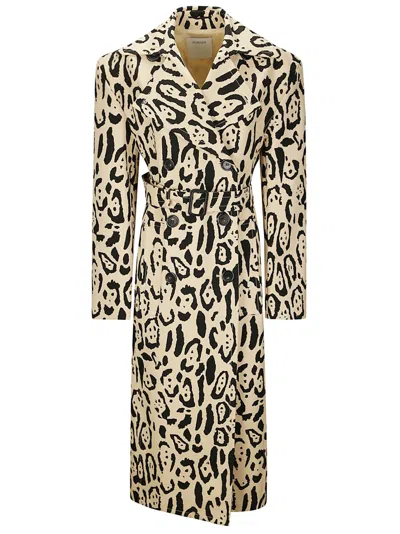 Sportmax Spotted Cotton Trench Coat With Wide Collar In White