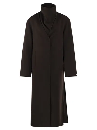 Sportmax High-neck Double-breasted Coat In Brown