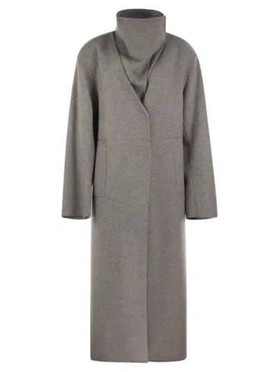 Sportmax Spsassenso - Long Virgin Wool Coat With High Neck In Gray