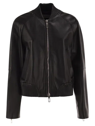 Sportmax Spxamour Lambskin Leather Bomber Jacket In Brown