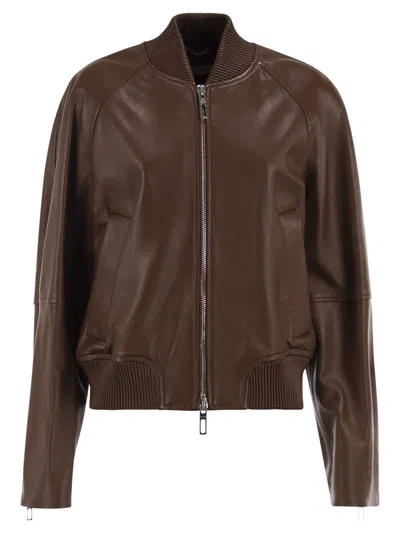Sportmax Spxamour - Lambskin Leather Bomber Jacket In Brown