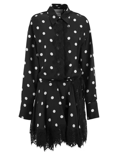 Sportmax Spxbosso Silk Shirt Dress With Lace Inserts In Black