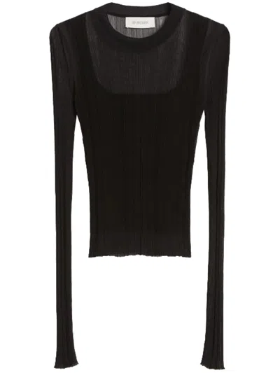 Sportmax Knit Crew Neck Fitted Long Sleeve Top In Black