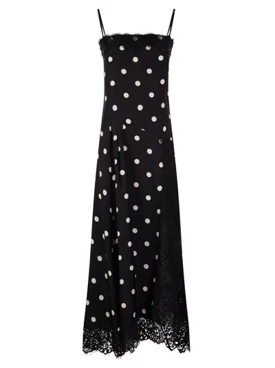 Sportmax Capo Polka Dot Lace Trim Silk Slipdress In Black