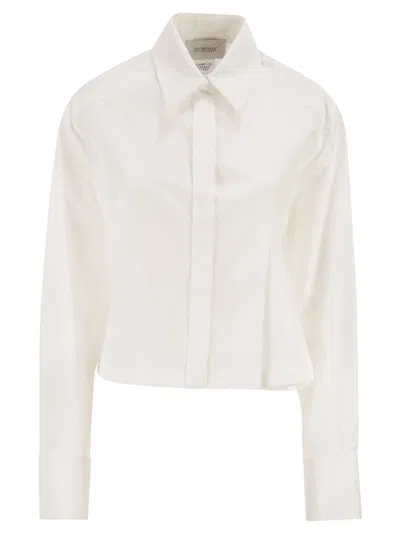 Sportmax Spxcerto Cropped Poplin Shirt With Asymmetrical Pleats In White