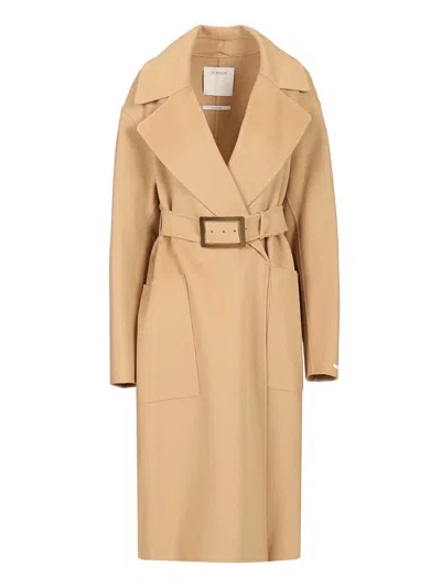 Sportmax Spxcose Double Drap Wool Belted Vestaglia Coat Coats Beige In Nude