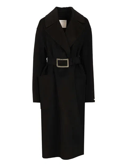 Sportmax Spxcose Double Drap Wool Belted Vestaglia Coat Coats Black