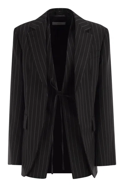 Sportmax Spxdivina Tailored Blazer In Pinstriped Gabardine In Black